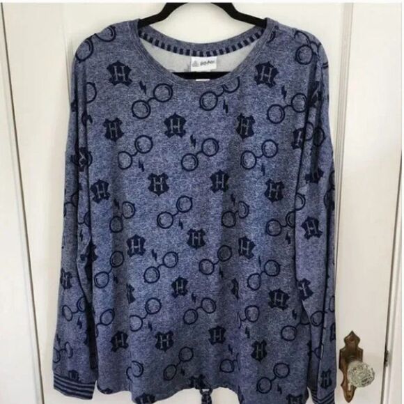 Wizarding World Harry Potter Navy Blue Long Sleeve Sleep Shirt Size Medium - Picture 1 of 3